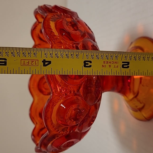 Vintage Pair LE Smith Amberina Moon and Stars Pedestal Candle Holders - Picture 13 of 15